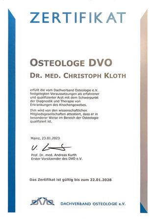 Zertifikat Osteologe Dr. Christoph Kloth